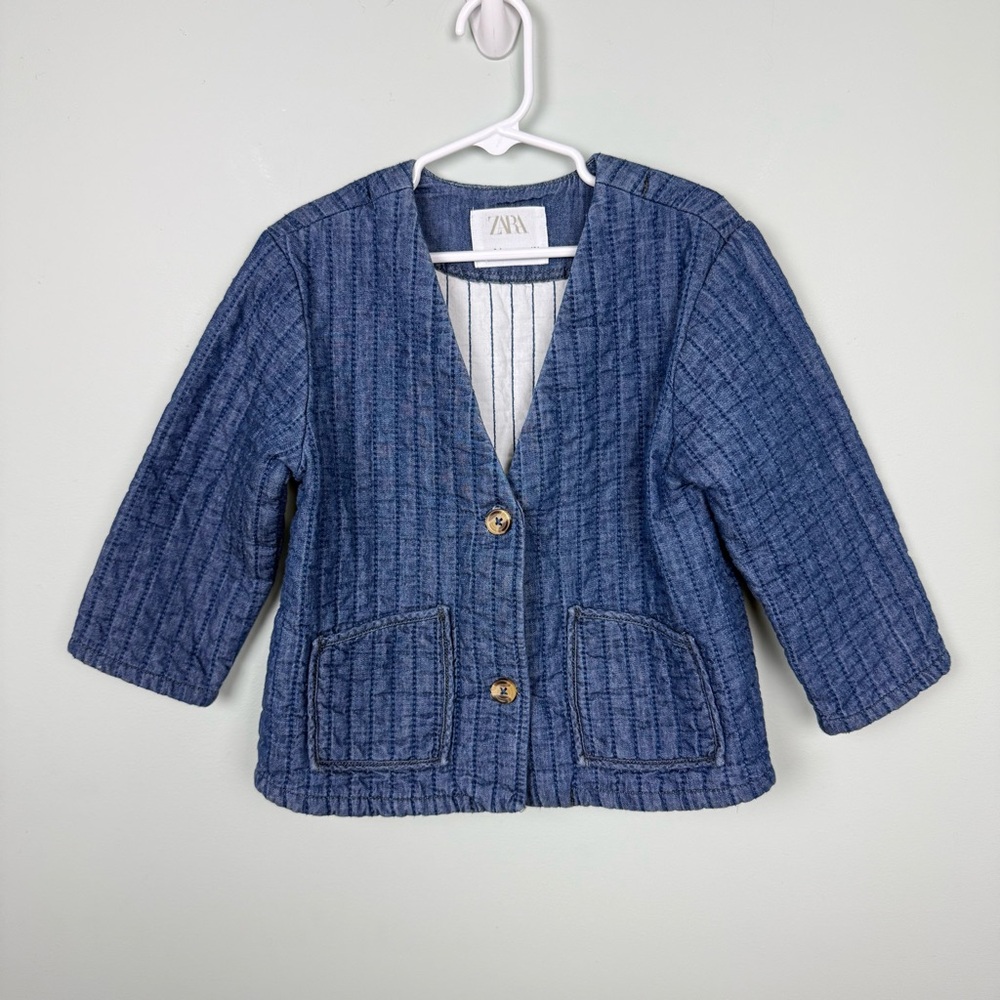 Zara Kids Toddler Denim Jean Quilted Cardigan Jacket